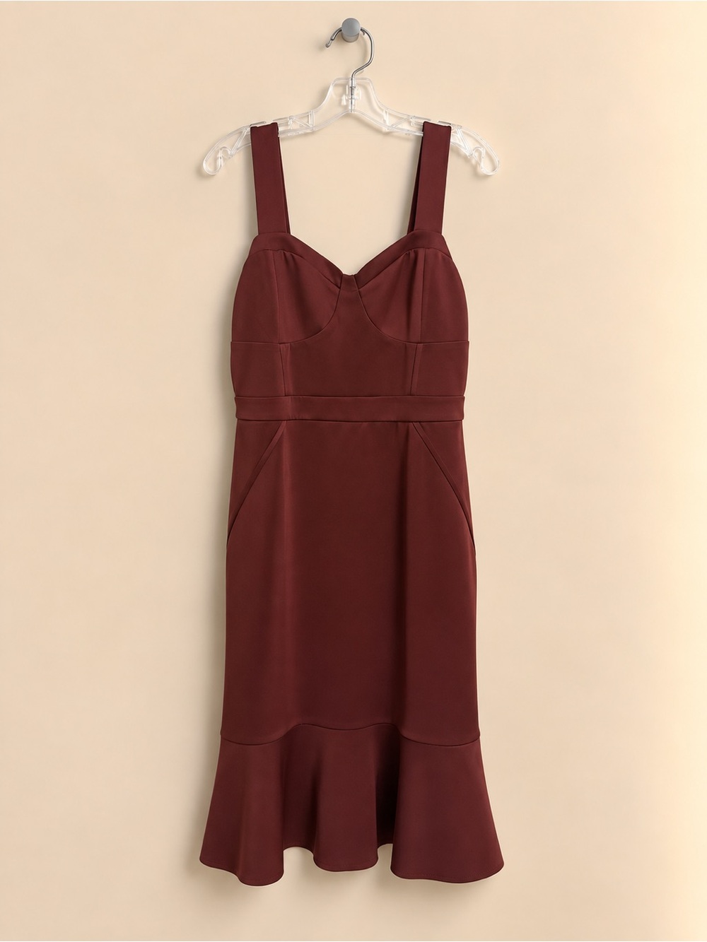 VENUS Scuba Corset Burgundy / Wine Midi Dress Flounce Hem Sz L NWOT Never Worn